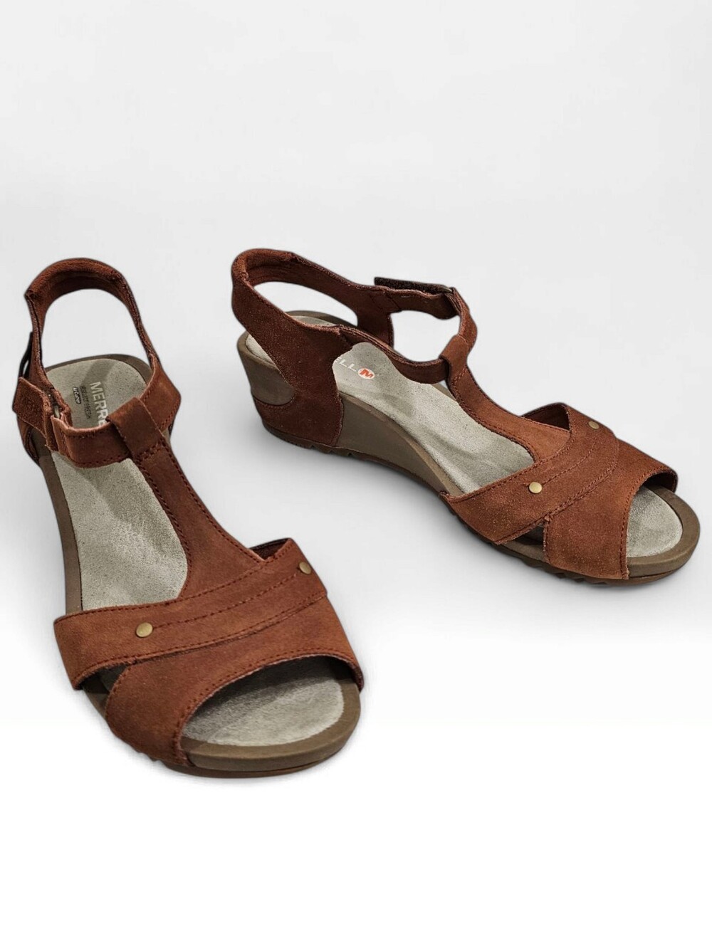 MERRELL Women Revalli Link Brown Nubuck Leather Wedge Sandals 10M